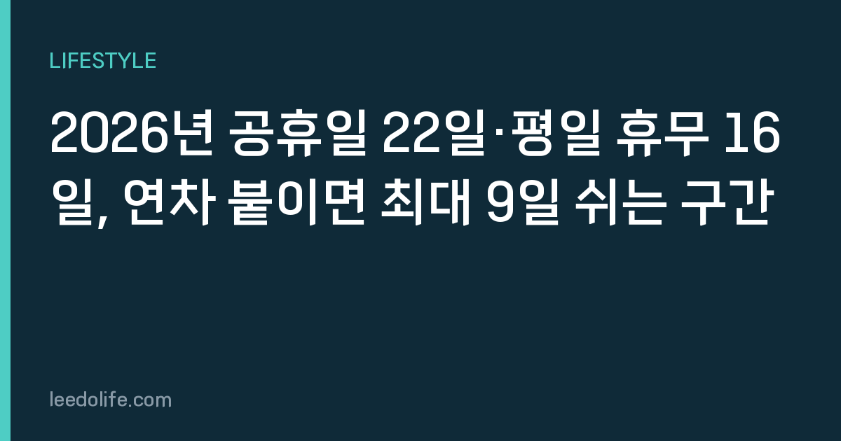 2026년 공휴일 22일·평일 휴무 16일, 연차 붙이면 최대 9일 쉬는 구간