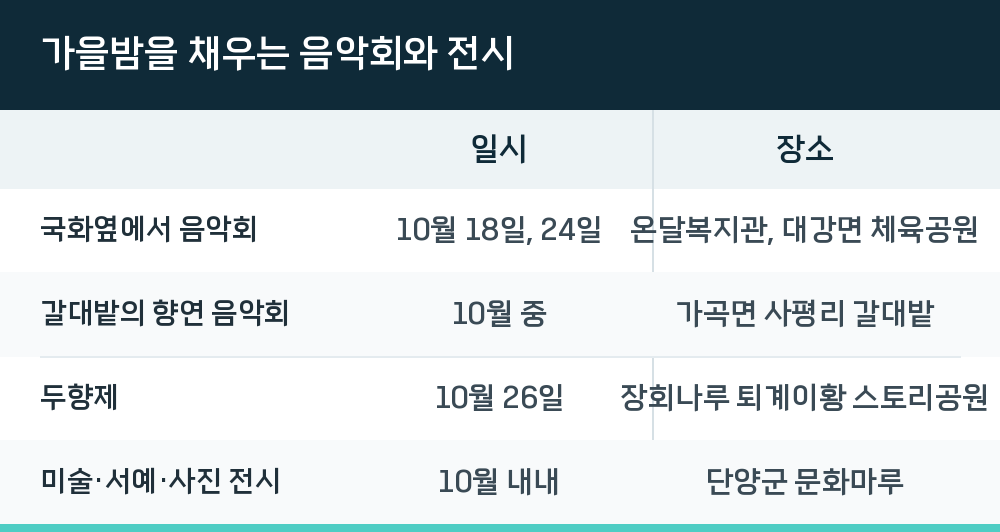 가을밤을 채우는 음악회와 전시