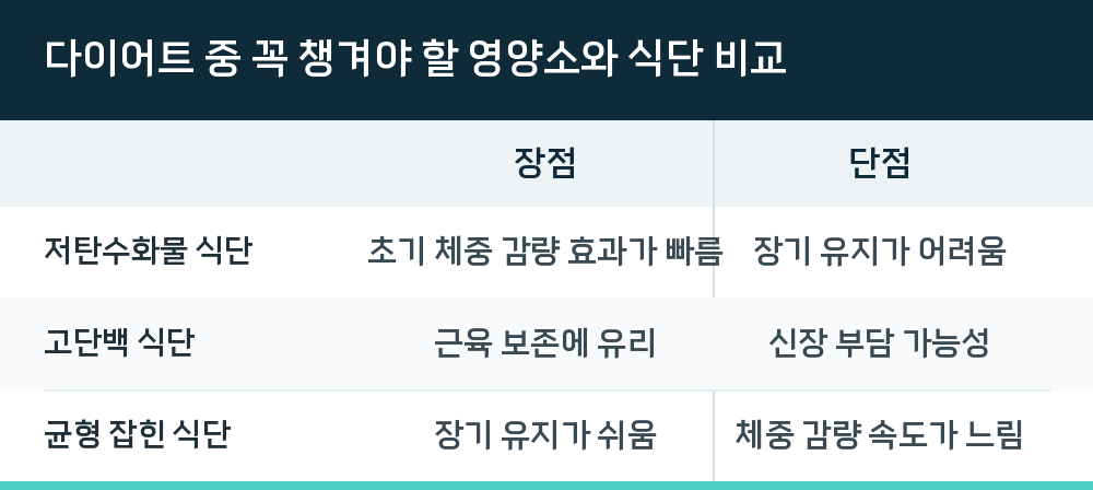 다이어트 중 꼭 챙겨야 할 영양소와 식단 비교