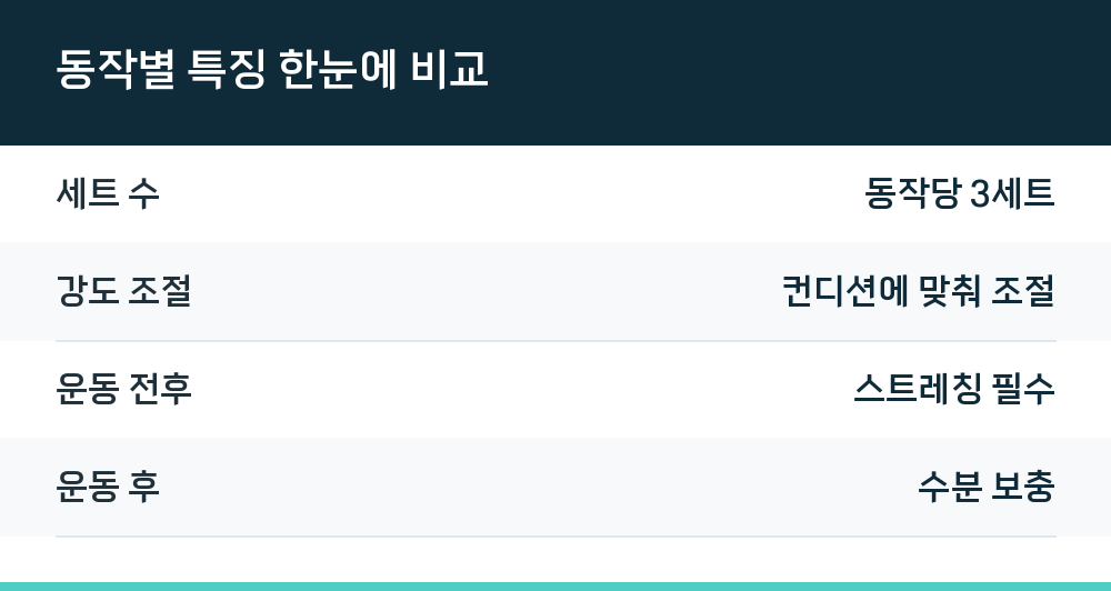 동작별 특징 한눈에 비교