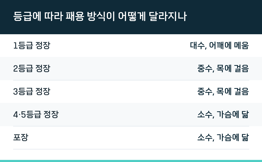 등급에 따라 패용 방식이 어떻게 달라지나