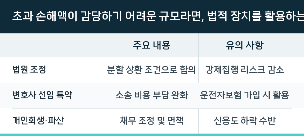 초과 손해액이 감당하기 어려운 규모라면, 법적 장치를 활용하는 방법