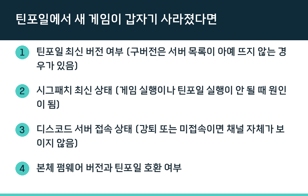 틴포일에서 새 게임이 갑자기 사라졌다면