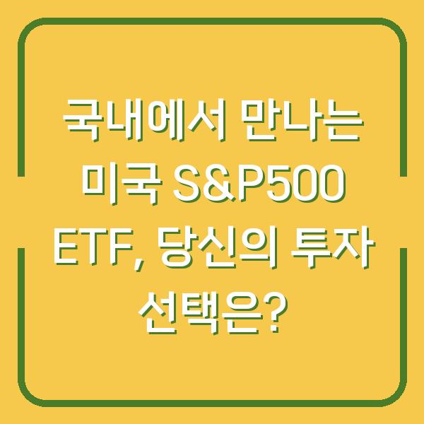 국내에서 만나는 미국 S&P500 ETF, 당신의 투자 선택은?