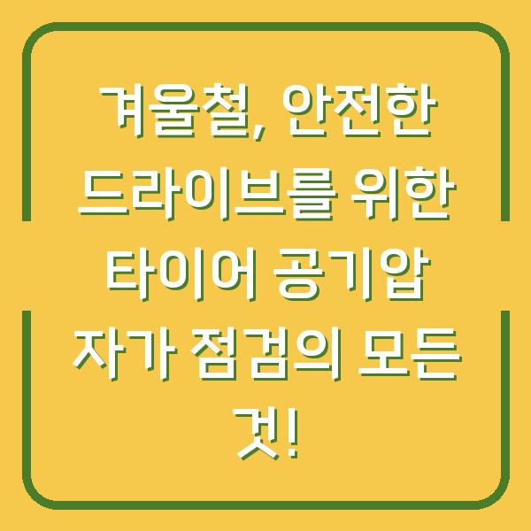 겨울철, 안전한 드라이브를 위한 타이어 공기압 자가 점검의 모든 것!