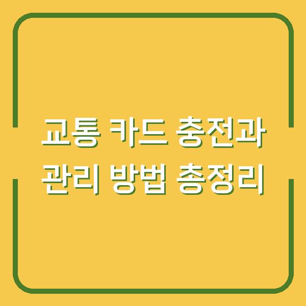 교통 카드 충전과 관리 방법 총정리