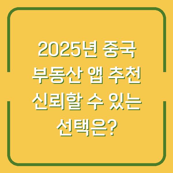 2025년 중국 부동산 앱 추천 신뢰할 수 있는 선택은?