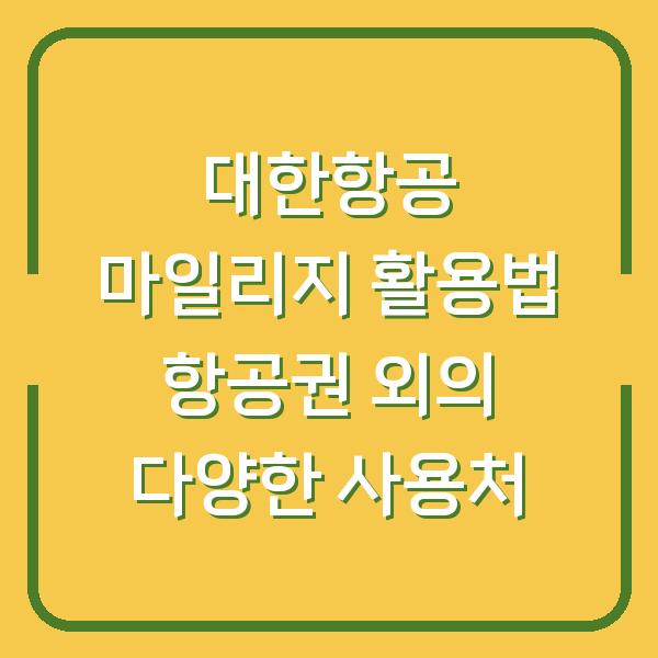 대한항공 마일리지 활용법 항공권 외의 다양한 사용처