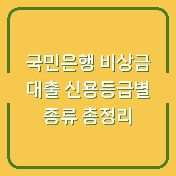 국민은행 비상금 대출 신용등급별 종류 총정리