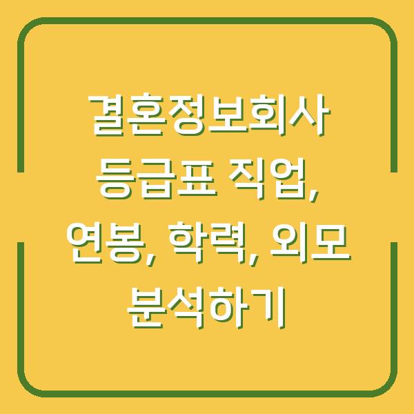 결혼정보회사 등급표 직업, 연봉, 학력, 외모 분석하기