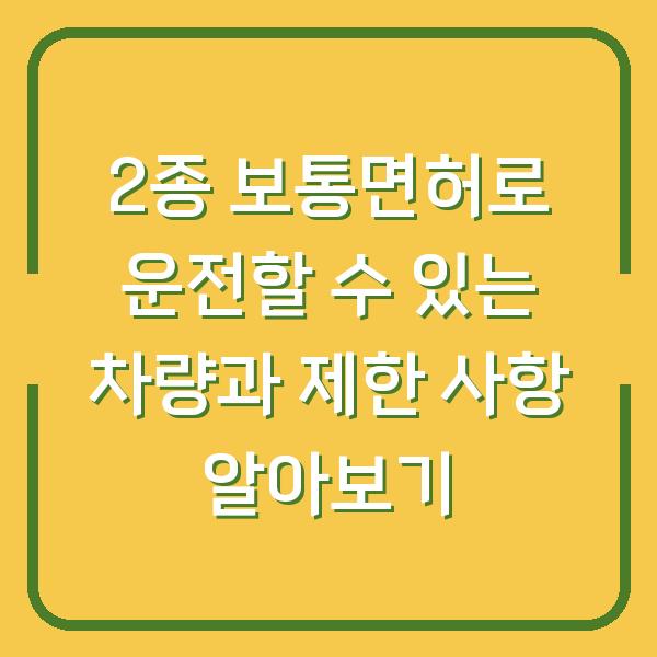 2종 보통면허로 운전할 수 있는 차량과 제한 사항 알아보기