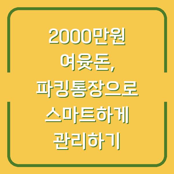 2000만원 여윳돈, 파킹통장으로 스마트하게 관리하기