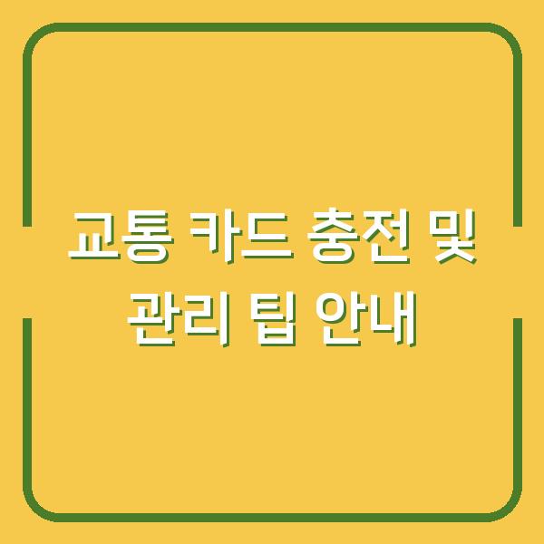 교통 카드 충전 및 관리 팁 안내