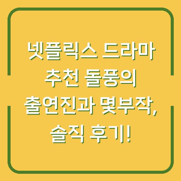 넷플릭스 드라마 추천 돌풍의 출연진과 몇부작, 솔직 후기!