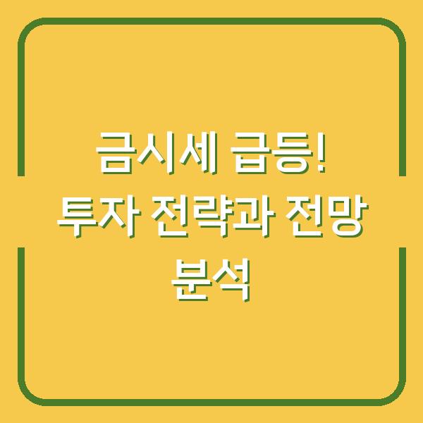 금시세 급등! 투자 전략과 전망 분석