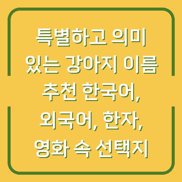 특별하고 의미 있는 강아지 이름 추천 한국어, 외국어, 한자, 영화 속 선택지