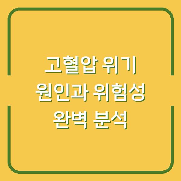 고혈압 위기 원인과 위험성 완벽 분석