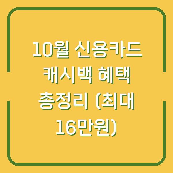 10월 신용카드 캐시백 혜택 총정리 (최대 16만원)