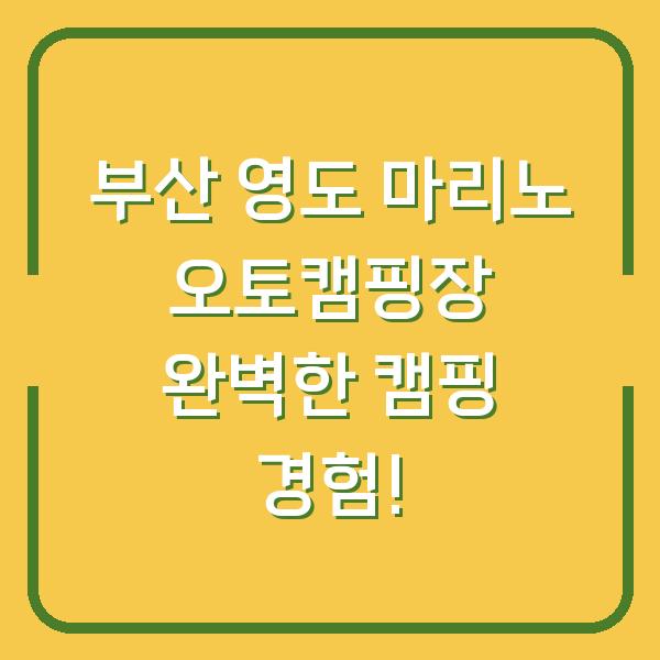 부산 영도 마리노 오토캠핑장 완벽한 캠핑 경험!