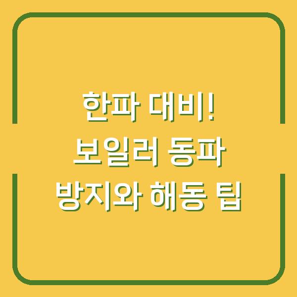 한파 대비! 보일러 동파 방지와 해동 팁