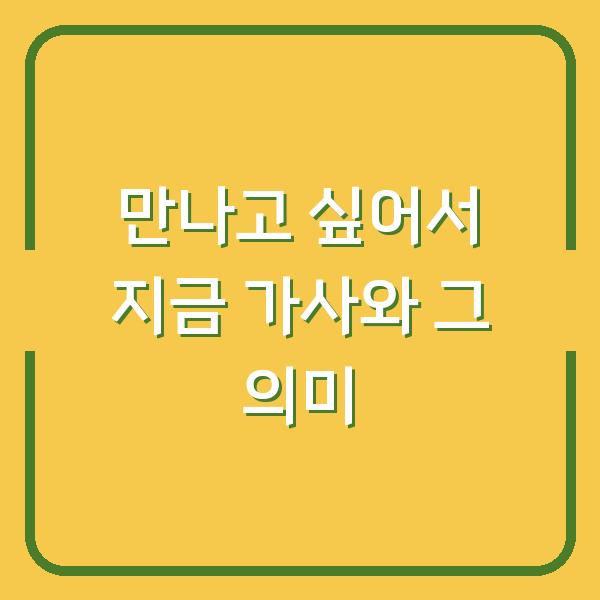 만나고 싶어서 지금 가사와 그 의미