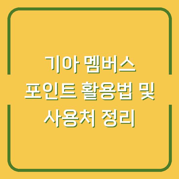 기아 멤버스 포인트 활용법 및 사용처 정리