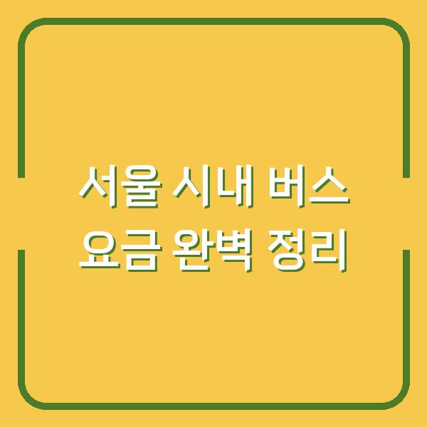 서울 시내 버스 요금 완벽 정리