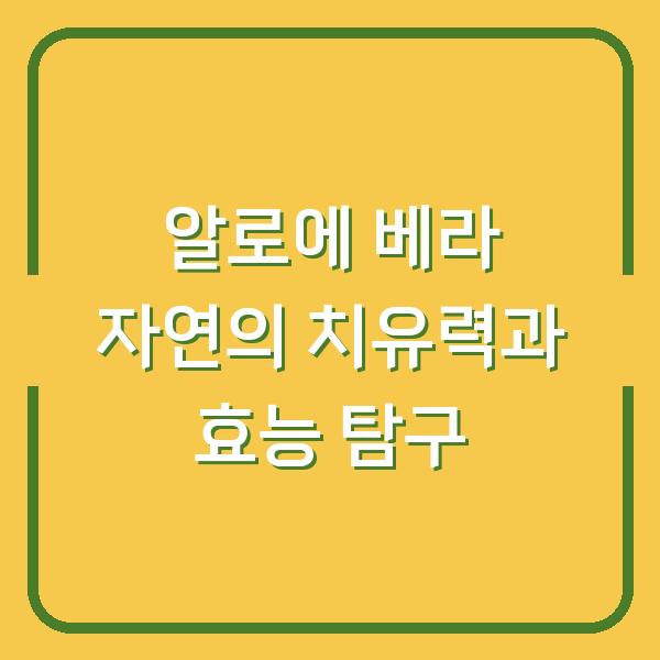 알로에 베라 자연의 치유력과 효능 탐구