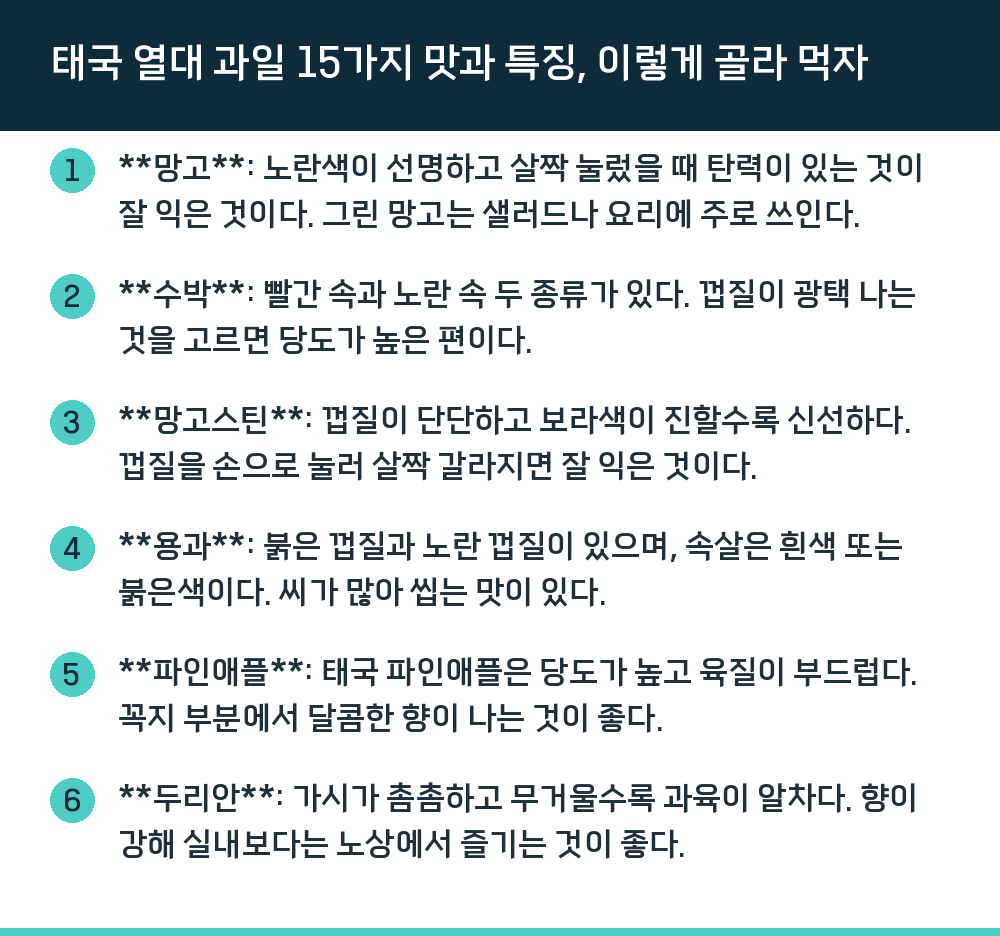 태국 열대 과일 15가지 맛과 특징, 이렇게 골라 먹자