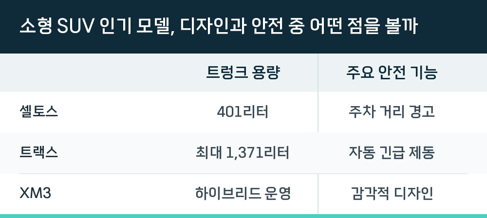 소형 SUV 인기 모델, 디자인과 안전 중 어떤 점을 볼까
