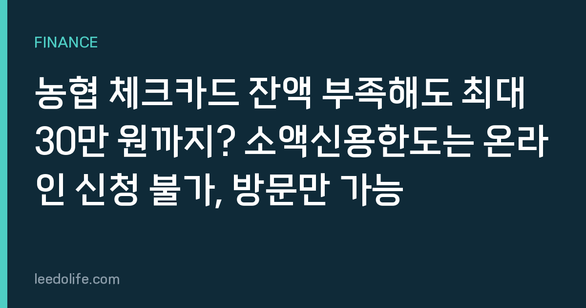 농협 체크카드 잔액 부족해도 최대 30만 원까지? 소액신용한도는 온라인 신청 불가, 방문만 가능