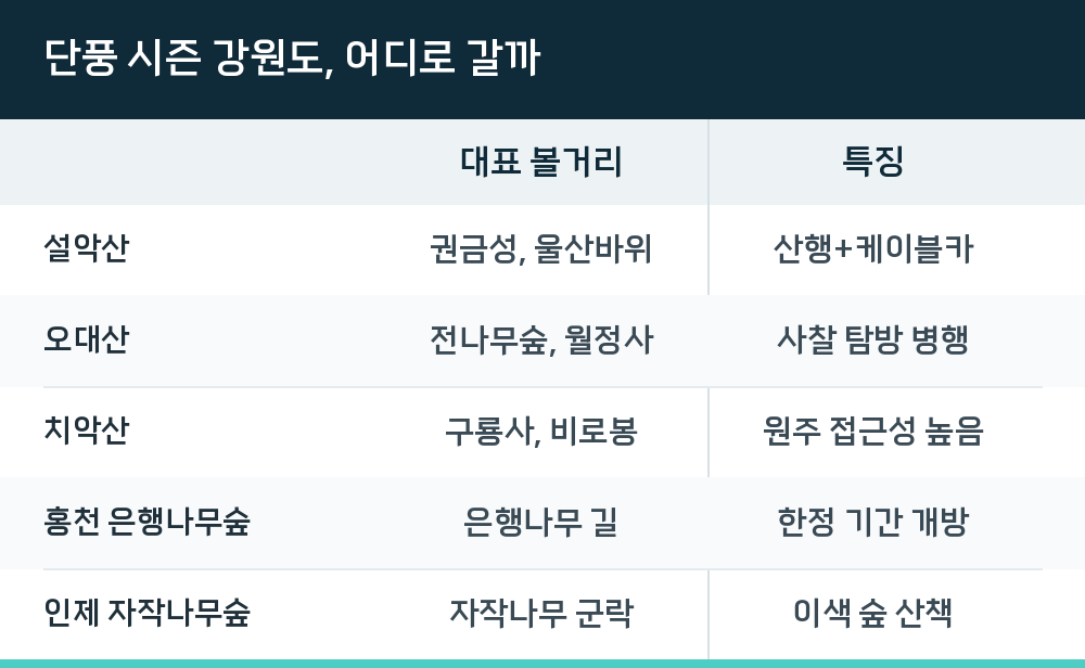 단풍 시즌 강원도, 어디로 갈까